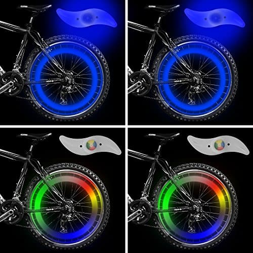 4pcs Wheel Spoke Lights (2pcs Blue + 2pcs Multicolour), Kany Easy Installing Wheel Spoke Lights, Water Resistant LED Neon Tire Flash Lamp with 3 Flashing Models