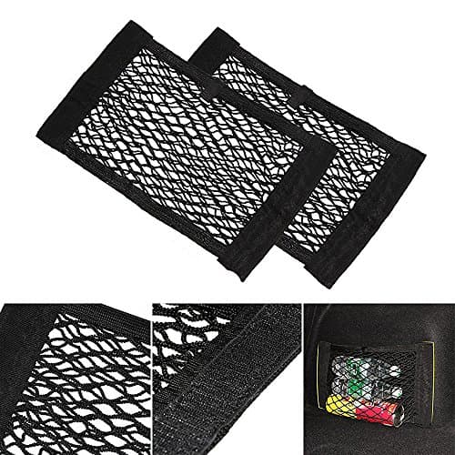 2pcs Car Back Rear Trunk Seat Cargo Net Magic Sticker Elastic String Net Mesh Storage Bag Luggage Holder Pocket Cage Organizer (Black)