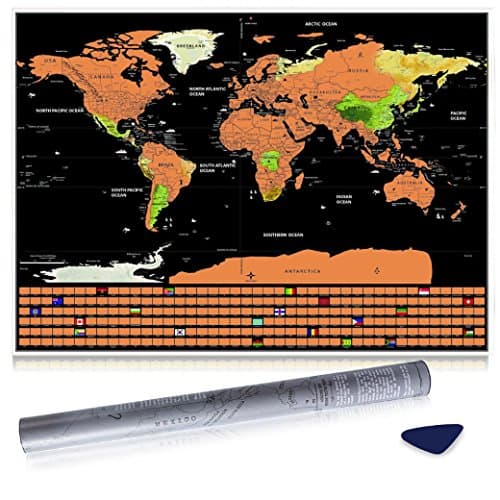 Scratch Map with World Flags - Deluxe Edition Scratch Map of the world with all Country flags – Deluxe edition. 82.5 x 59.4 cm. Unique gift for Travelers, Explorers, Gap year students, Schools and Offices