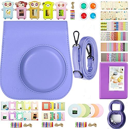 Katia 10 in 1 Fujifilm Instax Mini 9/ 8+/ 8 Camera Accessories Bundles(Mini 8 Camera Case/Photo Album/Mini 8 Selfie Len/Wall Hang Frames/Border Stickers) - Purple