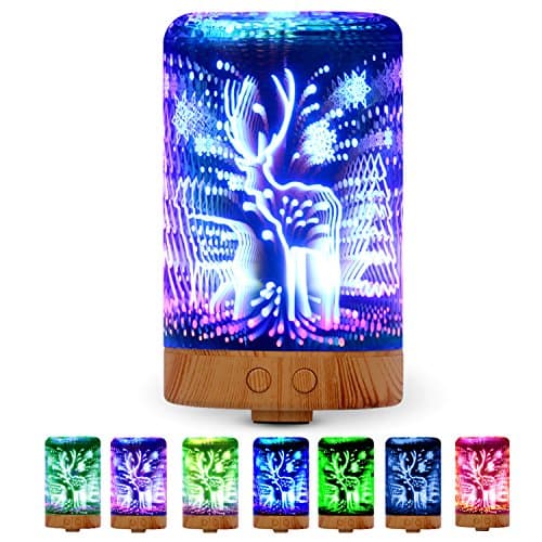 FARSAIL Aromatherapy Oil Diffuser, 3D Pattern Glass 100ml Ultrasonic Cool Mist Humidifier with 14 Color Changing Starburst LED lights for Home, Yoga, Office, Spa, Bedroom, Baby Room