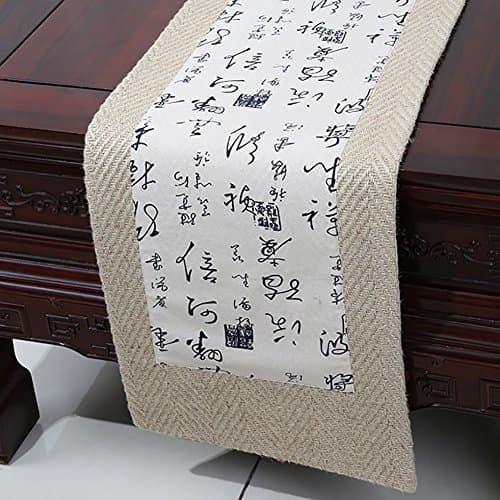 ZJM Retro Table Runner Calligraphy And Painting Tea Table Flag Chinese Style (Color : Khaki, Size : 33*300cm)