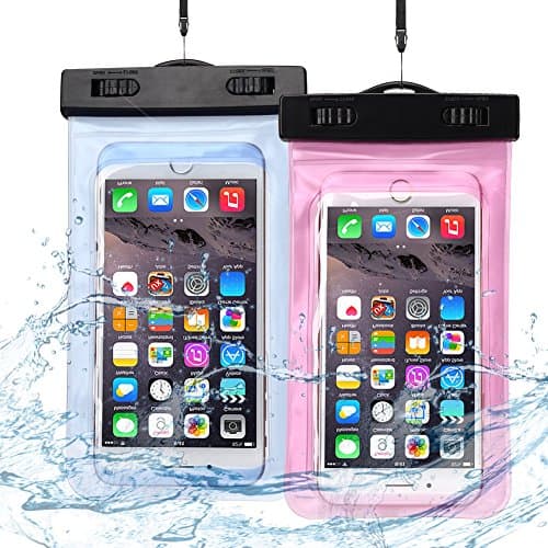 2 x Waterproof Case Waterproof Pouch Case Cover Pouch with Neck Strap and Armband for Galaxy A3 A5 A7 2017 Samsung J3 J5 J7 2016 Case Cover Universal IPX8 Certified Case Pouch iPhone SE iPhone 6S iPhone SE iPhone 7 Plus Soft Plastic Waterproof Bumper Galaxy A3 2017 A5 2017 Grand Prime S6 S6 Edge S7 S7 Edge S8 S8 + S5 S5 Mini Protection for Huawei P8 Lite Huawei P9 Lite P8 Lite 2017 Wiko Sony HTC etc. Less than 6 Inches - Light Blue + Pink