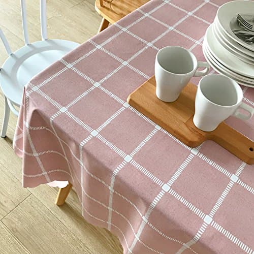 Checked Tablecloths Tablecloth,Sans Rincage Plastic Tablecloth Oblong Coffee Tablecloth ,Pvc- Red Grid ,130*130Cm Square Tables)