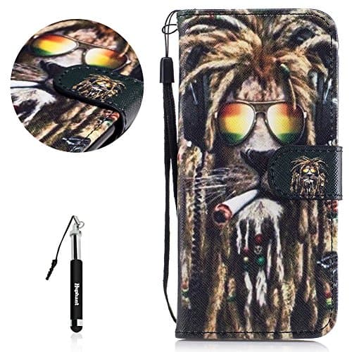 Case for Samsung Galaxy S8,Phone Case for Samsung S8,Huphant Premium Leather Wallet Case Cover Magnetic Closure Book Style Flip Case Cute Animal Pattern Design Panda Dog Lion Flower Cat Monkey Owl Forest Corji Ultra Slim Heavy Duty Shockproof With ID Card Slots Holder Money Pouch Silicone TPU Inner Protective Bumper Wrist Strip Protective Stand Case Leather Phone Case for Samsung Galaxy S8 + 1 Black Retractable Dust Plug Stylus Pen-Lion