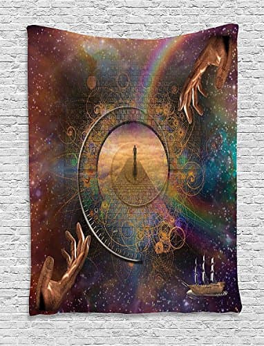 ufdinhaha Magic Home Decor Tapestry Wall Hanging, Double Exposure Outer Space Mixed with Earthly Symbolic Eternity Details Artsy Print, Bedroom Living Room Dorm Decor, 60 x 80 Inches, Purple Tan