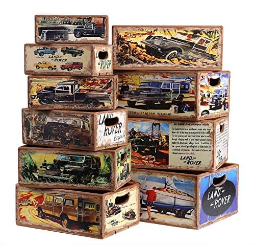 Hollyberry Home Set of 10 Rectangular Boxes-Land Rover, Wood, Multicolour, 52.5 x 38.5 x 21.5 cm