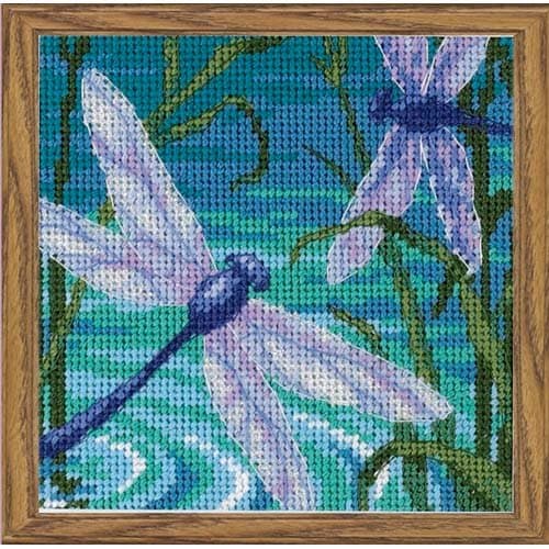 Dimensions Crafts Dragonfly Pair Mini Needlepoint Kit 5"X5" Stitched In Thread &amp; Ribbon 7208