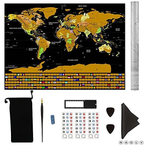 Rubbel World Map Scratch XXL Deluxe Premium 2018 Educational Scratch Off Map Large Educational Map, Planisphere, 82x59 cm Scratch and Countries Flags – Perfect Gift for Children and Travellers – by naoly