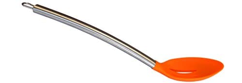Kitchen Utensils Large Silicone Serving Mixing SLOTTED SPOON with Heat Resistant Silicone Spoon and Stainless Steel Handle. ORANGE