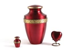 Hand Crafted Brass Grecian Crimson Memorial Urn - Heart Keepsake - Includes FREE Liberty Microfiber Cloth