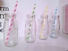 Bocca 4 x Mini Milk Bottles With Straws 250ml Kids Drinks Glass by BOCCO