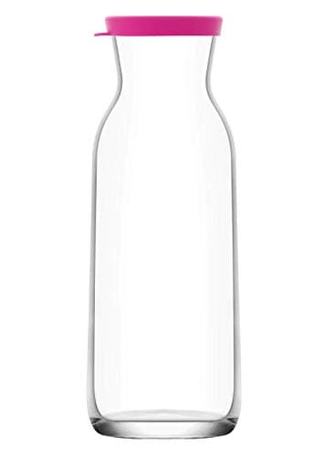 Glass Pitcher Carafe with Plastic Lid 40 OZ Jug Bottle for Hot Cold Water Fruit Juice Beverages Refreshments Wine Milk Drinks Dishwasher Safe Glassware Jarra Jarro (40 OZ)