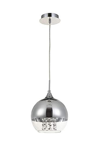 Modern Pendant Ceiling lamp, Metal frame chrome color, half transparent metal & glass shades of chrome color, decorated with crystal pendants, adjustable height,long cord, 1 bulb not incl E27 60W 220V