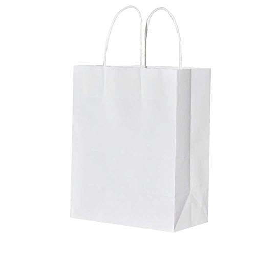 Plain Gift Paper Bag,Thick Paper 10x5x13 Inch 50 Pack White Kraft Bags with Handles Bulk,Bagmad Large Shopping Bags,Natural Party Retail Craft Mechandise Bags (50Pcs Count)