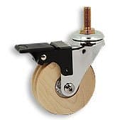 Cool Casters - Designer Wooden Caster, Maple with Clear Rings, Chrome Yoke, Threaded Stem, With Brake - Item #370-75-MAP-CH-TS-WB