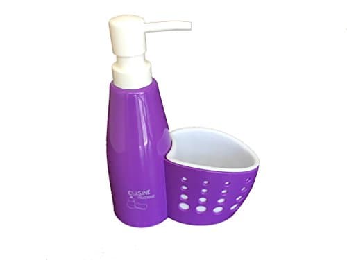 Kitchen and Bath Sink Soap Dispenser Pump with Sponge Holder, Scrubby Caddy Organizer (1, Purple)