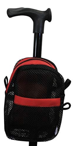 Secure Pouch, Carrying Bag for Cane, Walker, Crutches, Hiking Stick and Wheelchairs (Red- Small)