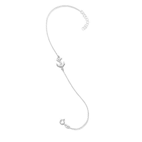 9+1 Inch Ext. Sterling Silver Anklet, 5/8 inch Anchor Charm, Spring Ring Clasp