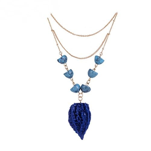 The Starry Night Navy Blue Walnut Shape Pendant Multistrand Lady Gold Plating Sweater Chain Necklace