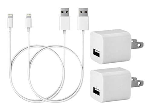 The Sill Charger Set 2x 3 Feet 1M Data Transfer Syncing 8 Pin USB+2x 1A Wall port charger for Iphone 5 5s 5c 6 6S 7 plus Ios 10 Compatible (White)