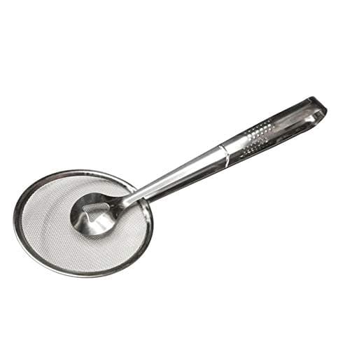 1pc Stainless Steel Strainer Skimmer Multi-Functional Filter Spoon with Clip Food Kitchen Oil-Frying Salad BBQ Filter Kitchen Colander Filter Spoon (Sliver, 11"x 4"inch)