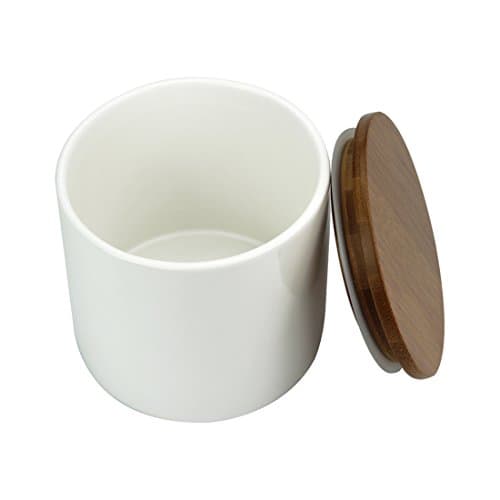 Porcelain Utensil Holder for Kitchen, Decorative Ceramic Cookware Crock Organizer, Candy Jar Salt Sugar Storage Container with Bamboo Lid, Spice Tea Container Storage, Décor Gift, 600ml White (Short)