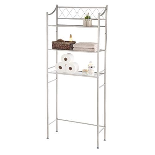 Home Zone Bathroom Storage Shelf with 3-Tiers and Mesh Shelving Pattern | Restroom Over the Toilet Space Saver with Satin Nickel Finish (Classic Style)
