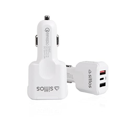 Fast Car Charger ,Sitlos 5.1A/26W Quick Charge 2.0 Adapter with 3 Ports ( Universal USB + QC 2.0 + Type C ) for iPhone ( 5 / 5s / 6 / 6s / 7 / Plus ), Samsung, Android Phones, Tablets and More (White)
