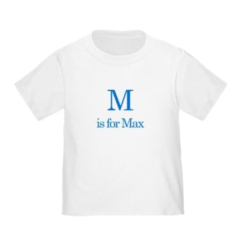 Personalized M is for Max Alphabet Letter Learn ABC Baby Infant Toddler Kids Shirt - CUSTOMIZE WITH ANY BOY OR GIRL NAME, Christmas Present Custom Gift Collection