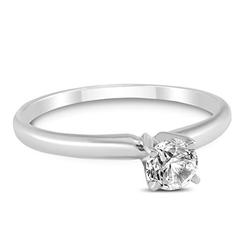 AGS Certified 1/4 Carat Round Diamond Solitaire Ring in 14K White Gold