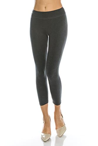 J2J APPAREL Soft Cotton Spandex Basic Solid Capri Leggings - Plus Size, Active Yoga Capri Leggings, (Large, Dark Gray)