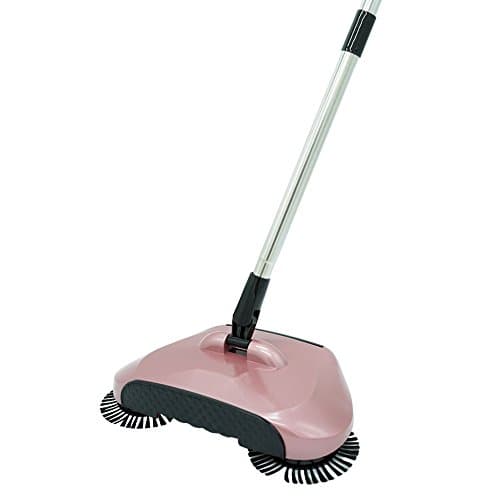 VOIMAKAS 360 Degree Rotating Hand Push Floor Sweeper, Broom &amp; Dustpan &amp; Trash 3 in 1 Dual Brush Sweeper Household Broom Cleaning Machine - Pink