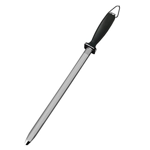 Outeam Sharpening Steel - Professional Chef Sharpener - 12-Inch Oval Kitchen Knife Sharpener With Plastic Black Handle - Stainless Steel Knife Sharpening Rod Mower Steel Blade Sharpener