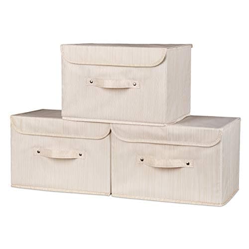 NEW Premium Beige Storage Box with lid-Extra wide handle-Strong, secure fastening-Suitable for Clothes, Accessories, Paperwork, Magazines, Keepsakes, toys-Great in the home or office 37x25x25cm 3pk