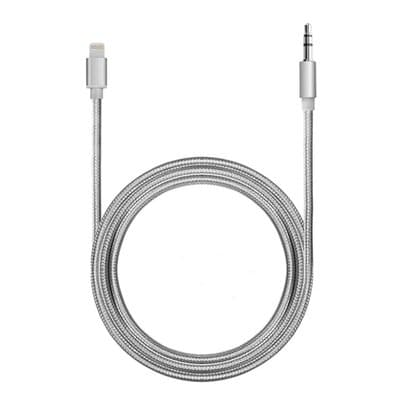 Headset Buddy 3ft iPhone Lightning to 3.5mm Male Car Stereo Headphone Aux Adapter Cable [Silver] (35M-LTGMs)