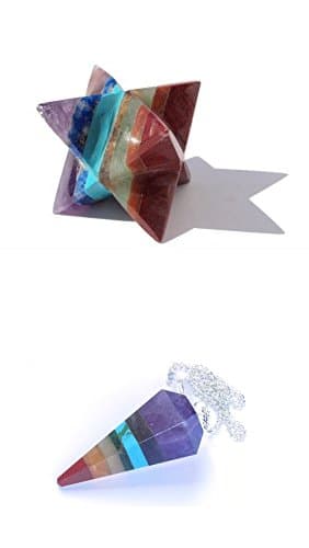 Chakra Merkaba Star and Pendulum Gemstone Set - Amethyst, Lapis Lazuli, Turquoise, Aventurine, Jasper