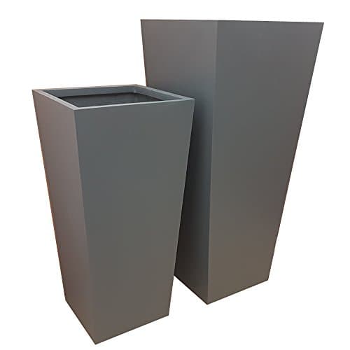 Matte Grey Flared Square Fibreglass Tower Planter (40x40x90cm)