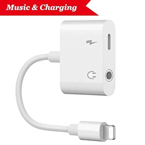 Headphone Adapter for iphone X Adapter to 3.5mm Jack AUX Audio Earphone Adapter for iphone 8/8Plus/7/7Plus/X/XS max Music & Charge Dongle Headset Convertor Accessories Support All iOS （White）