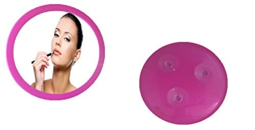 Face Mirror Wall Mount Suction Cup Round Pink Frame for Bathroom, Shaving, Makeup, Tweezing, Grooming, Shower and Travel
