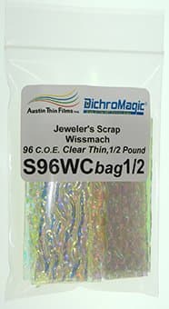 1/2 Lb Dichroic Scrap on Wissmach Thin Clear COE 96 Austin 74567