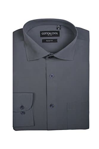 Cotton Cool Men's Slim Fit Solid Non-Iron Long Sleeve Dress Shirt - Dark Grey, XL