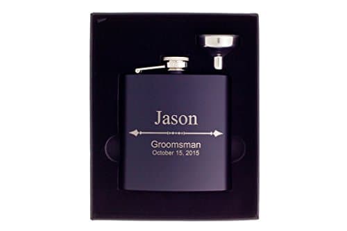 Flask in Gift Box, Personalized Groomsman Flask with Arrow Design, Custom Engraved Gift, Wedding Flask with Funnel, Best Man, Bachelor Party