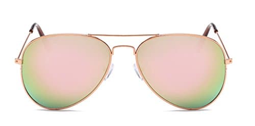 Premium Classic Mirrored Aviator Sunglasses with Flash Mirror Lenses UV400 (Gold, Barbie Pink)