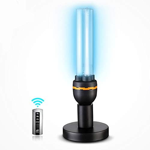 Professional 46W 50㎡ UV Germicidal Lamp UVC Light with Ozone, Innovative 2 Band Ultraviolet 185nm + 254nm+ Ozone Kill 99.9% Mite Germ, with Timer Remote Control for Home,Office,Pets Room,Black