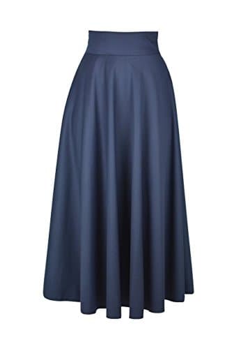 MYRA COLLECTION HIGH WAISTED FLARED MAXI FLOOR LENGTH SKIRT (Large, Navy)