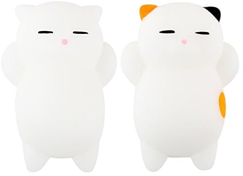 Nutty Toys Squishy Cat Set + Free Sticker - 2 Soft Silicone Kawaii Kitty Squishies - Top Stress Relief &amp; Fidget Toy for Kids &amp; Adults - Unique Present Idea - Best Gifts for Boys &amp; Girls