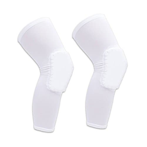 Compression Extended Leg Sleeves, with Knee Pad for Men Women and Youth, Basketball and more Sports,1 Pair White (Medium)