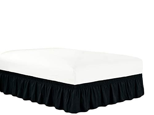 Heavy Duty Elastic Wrap-Around 18" Drop Dust Ruffled Bed Skirt Cover Black Queen