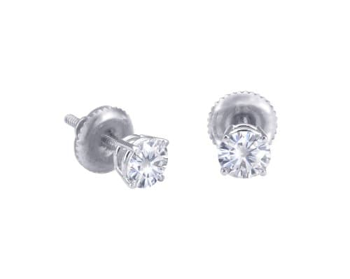 Beautiful! 14K White Gold Threaded Screw Back Pair 4.5mm Each Forever Classic Moissanite (0.58CT TW Actual Weight, 0.66CT TW Diamond Equivalent Weight) Round 4 Prong Stud Earrings
